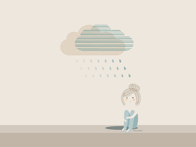 My Personal Raincloud alone anxiety blue character cloud cute depression emotions flatdesign girl illustration loneliness lost mood muted colors negative space rain raincloud raining sad