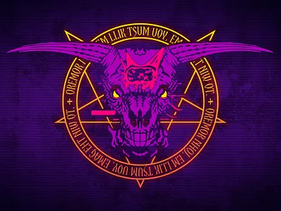 NEON Icon of Sin - Doom II demon slayer desktop desktop wallpaper doom doomguy final boss gaming neon outrun retrowave rip and tear synthwave vector