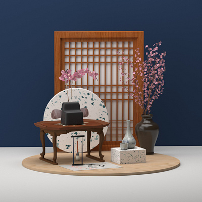 Korea 3d abstract c4d ceramics cherryblossom cinema4d colors design illustration inspiration korea korean setdesign vase wood