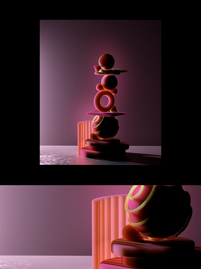 Balancing Totems 1 3dart 3drender aesthetics design illustration setdesign surrealism