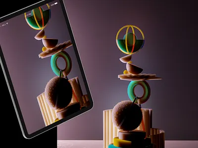 Balancing Totems 2 3dart 3drender abstract aesthetics artwork design illustration setdesign surrealism