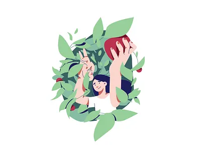 Picking Apples 2d adobe illustrator apple character design female flat illustration minimalist vector woman
