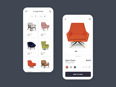 Furniture App android app buy buyer chairs ecommerce ecommerce app furniture furniture app furniture store iphone minimal minimalist mobile app shop shopping ui ui design ux ux design