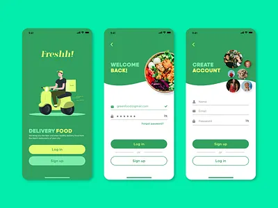 FRESHH! | Healthy Food App | Log in & Sign up amsterdam app app design deliveryapp food green health healthy ios ios app design tegucigalpa typogaphy uidesign uiinspiration uiuxdesigner ux uxui uxuidesign