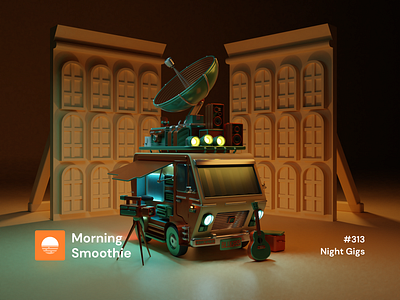 Night Gigs 3d 3d animation 3d art blender blender3d bluegrass bus contrast diorama folk illustration isometric isometric design isometric illustration low poly musician neon night van vanlife