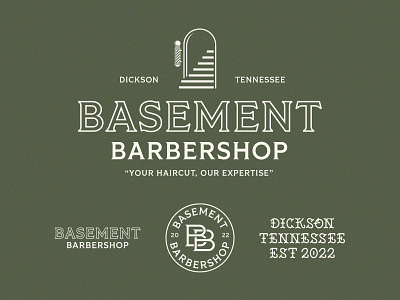 Basement Barbershop barber barbershop basement branding illustration lockup logo monogram staircase tennessee typography