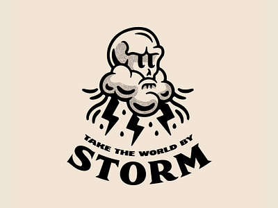 Storm cloud design doodle drawing illustration lightning logo skull typography vector