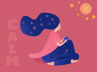 Girl with book art artwork blue calm character character design colors creative design girl girl character illustration illustration art pink stars vector vectorart