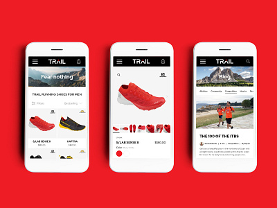 Trail app app design blog ecommerce mobile app mobile app design mobile ui mobile ui design mobile uiux product catalogue product details product page responsive design shoes app trail trail running trail running shoes ui ui design