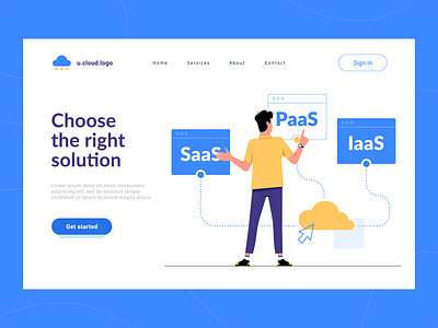 Cloud services boy character clean cloud app first screen flat iaas illustration paas saas