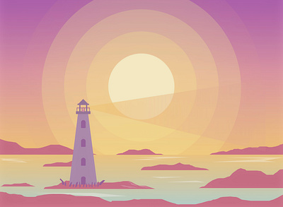 light house 2 artwork hill illustraion illustration art light lighthouse lightning moon moonshine sky sun sunny tower yellow