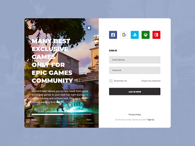 Concept Epic Games | Sign In #1 app application concept concept design design epic fortnite games login news player scrolling sign in store tape ui user experience user interface ux web