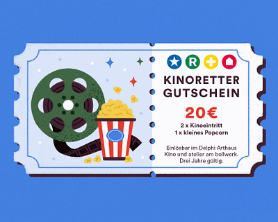 Cinema Voucher cinema cinema ticket design drawing film filmreel films illustration movie theater photoshop popcorn ticket voucher