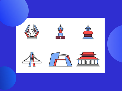 家乡建筑图标 flat illustration logo vector