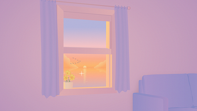 Window at sunset 2d animation aftereffects animated animation after effects birds clouds curtains design flowers gradient illustration motion nature sunset sunshine window