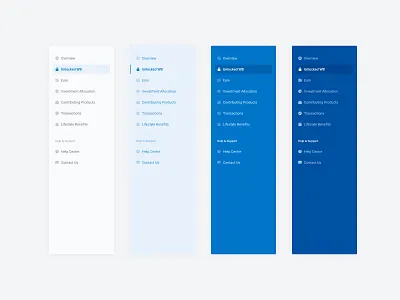 Dashboard Menu Colour Variations colour dashboard app dashboard ui exploration fintech hover state insurance menu menu card menu design menubar navigation selected sidemenu ui website