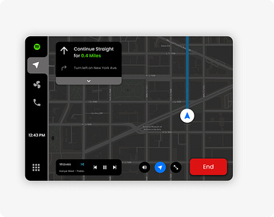 Car UI Dashboard with Spotify Integration branding car dashboard car interface car logo car ui dailyui kanye maps navigation spotify ui ui ux ux design
