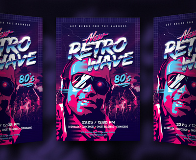 New Retro Wave Party Flyer 80s arnold beach eighties flyer future futuresynth music neon new outrun party retro retrowave synth synthwave t800 terminator wave