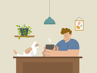 Man & his Cat buddy cat cat buddy characterdesign chill coronavirus covid 19 creative design digital illustration lockdown man plant quarantine stayhome staysafe vector