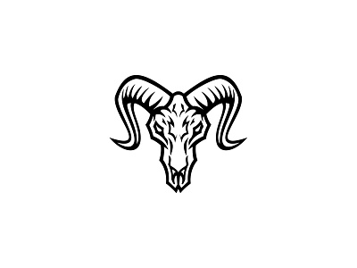 Bighorn Sheep Skull Front View Mascot Retro Black and White bighorn bighorn sheep goat horn male mascot mountain goat mountain sheep ram retro sheep team mascot