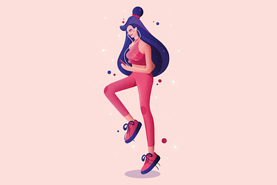 Fitness Girl cartoon digital fitness fitness app funk illustration movement pastel pose procreate workout