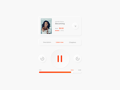 Neumorphic UI set (Audbiobook app) adobe xd android app audiobook books branding design grey ios light mobile music neumorph neumorphic neumorphism player ui ux webdesign white