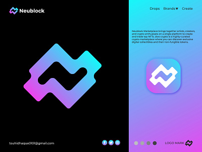 Neublock logo concept art bitcoin blockchain brand identity branding crypto crypto wallet cryptocurrency ecommerce gradient identity letter logo mark metaverse modern n nft technology vector visual identity