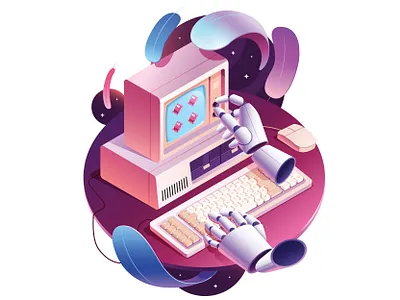 Playing arts 80s 8bit computer cosmic games illustration isometric isometry playing card playingarts robot space vintage