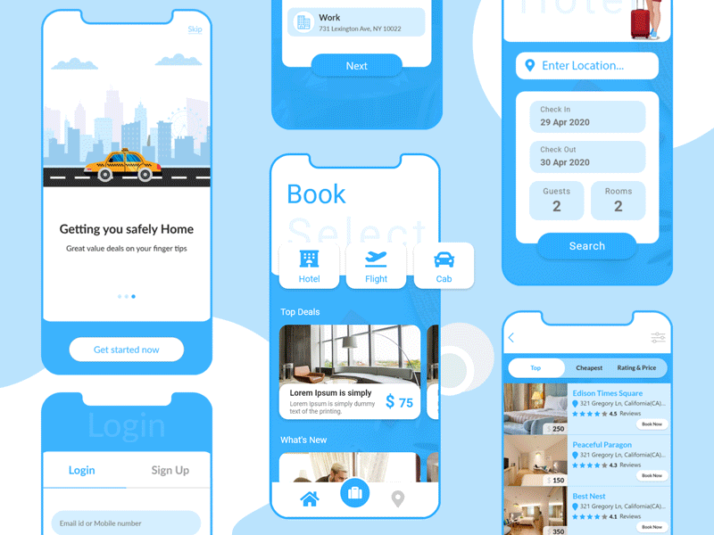 Travel Booking App animation app design booking app car booking clean ui flight booking hotel booking mobile online booking product design travel app traveling trending ui