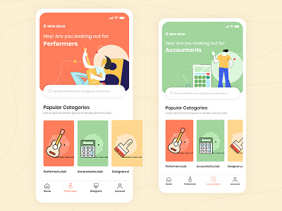 Professionals Booking Concept Application artist artists booking booking app bookings colorful concept concept design design hiring illustration mobile app mobile ui music professional quirky trending ui userinterface vector