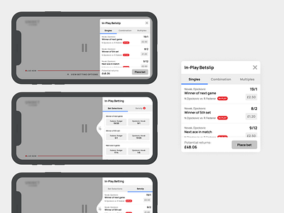 In-play betting - Live Steam (Wires) app betting gambling live stream livestreaming ui ux wireframe wireframes