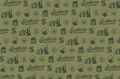 Southern Bleachery Logo Pattern badge brand branding building greenville hand drawn identity illustration logo minimal modern monogram packaging pattern system taylors typography vintage