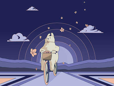 Memories adobe illustrator basket bike bunny cherry blossom clouds color graphic design half tone illustration illustrator cc khruangbin purple shading ui vector visual design