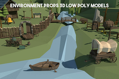 Environment Props 3D Models 3d 3d art bridge game assets gamedev low poly low poly lowpoly lowpolyart props signpost wooden fences