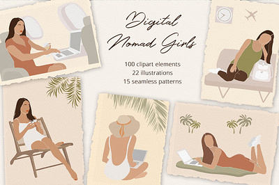 Digital Nomad Girls Illustration Set art clipart clipart elements design design elements digital digital art digital illustration graphic design graphic elements illustration illustration set illustrations nomad girl pattern patterns poster posters seamless patterns vector