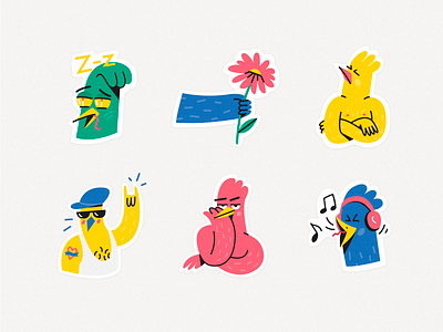 Stickers for Snapchat bird chicken cool cute drawing duck flower funny hand hooligans illustration mood music rock singer sleepy snapchat stickermule stickerpack stickers