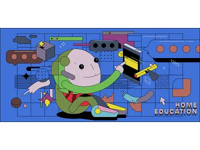 Home education application cart cartoon character character design child children concept concept design design education home icons illustration mobile online pattern remote technology vector