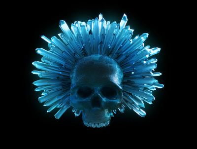 Crystal skull 3d art black crown crystal death design head ice render skull