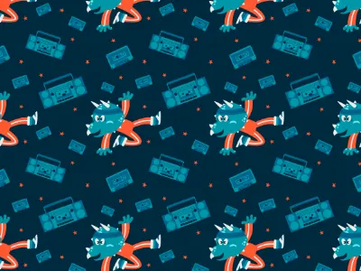 pattern triceratops dribble 80s affinity affinitydesigner breakdance dancing digital illustration dinosaurs hip hop pattern pencildog seamless patterns triceratops vector