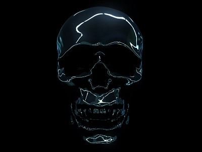 Reflection 3d art chrome death head human metal neon reflection render skull