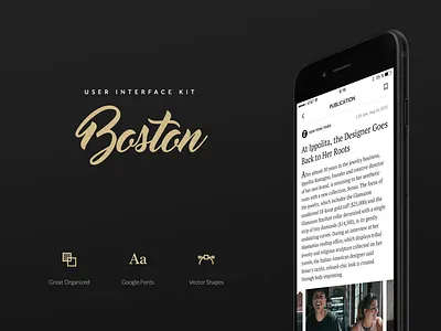 Boston Mobile UI Kit articles branding business concept design ecommerce interface mobile shopping typography ui kit ux