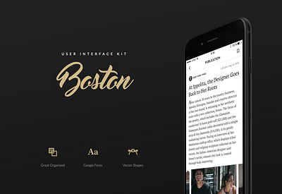 Boston Mobile UI Kit articles branding business concept design ecommerce interface mobile shopping typography ui kit ux