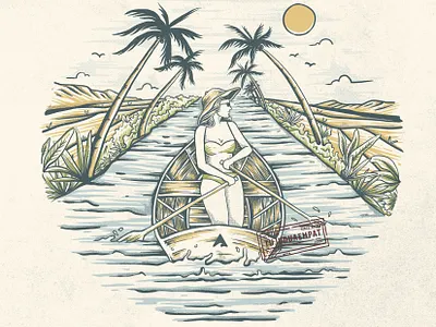 Paddling and Waving branding comission design digitalart digitalillustration illustration illustrator nature outdoor paddle river riverboat summer summertime surfing tshirt design vector vintage vintage badge woman