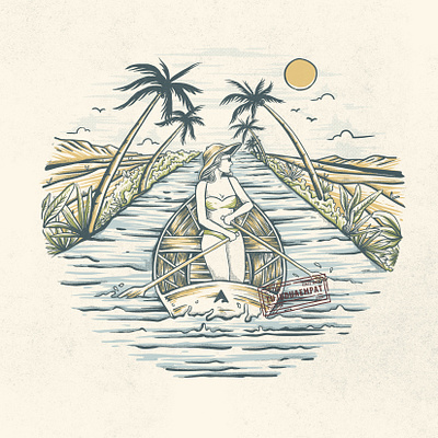Paddling and Waving branding comission design digitalart digitalillustration illustration illustrator nature outdoor paddle river riverboat summer summertime surfing tshirt design vector vintage vintage badge woman