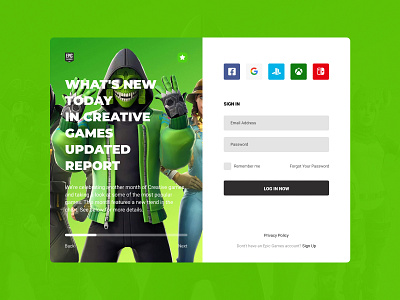 Concept Epic Games | Sign In #2 app application concept design epic epic games fortnite games login news player scrolling sign in steam store tape ui user experience userinterface ux