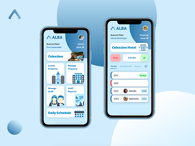 ALBA | Hospitality Team Management apartment blue colors gorgeous hotel mobile pastel real estate team ui