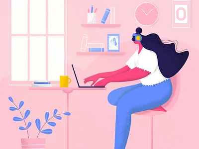 Freelance sunday 🌞👾🌸 blue freelance girl illustrator photoshop pink room work workstation
