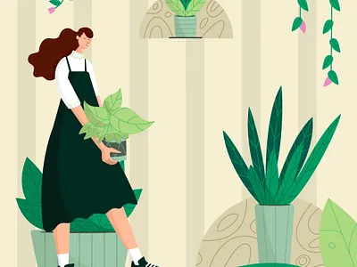 a plant keeper 🌿 character characterdesign drawing flat girl green plant