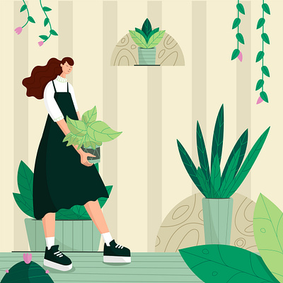 a plant keeper 🌿 character characterdesign drawing flat girl green plant