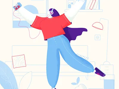 To the rhythm 🎶 flat girl headphones illustrator music pose walkman